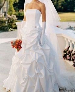 David's Bridal white wedding gown T9104